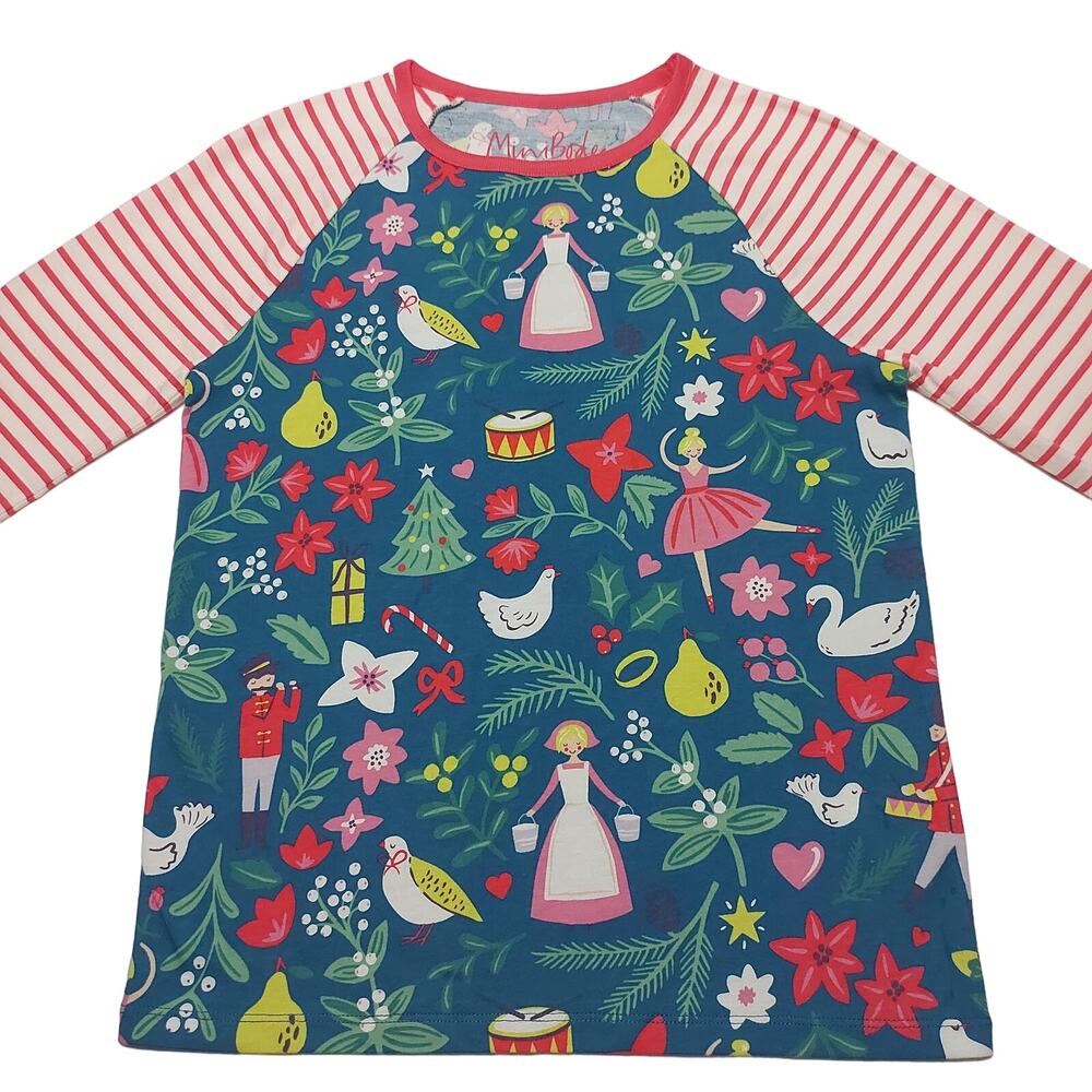 Mini Boden raglan sleeved mixed holiday print top